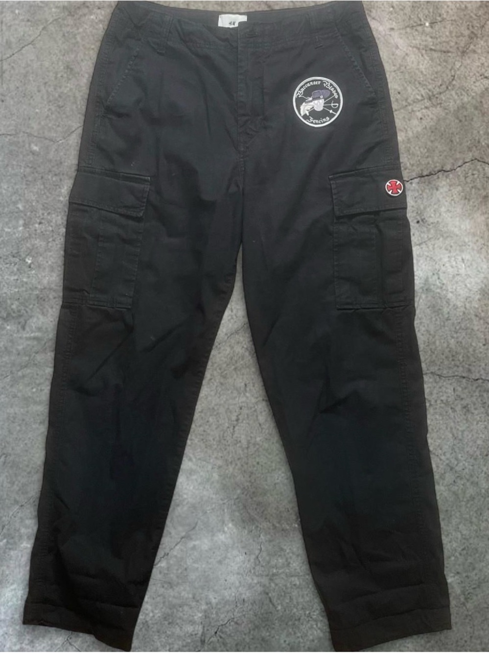 Black Cargo Pants w/ Red & White Patches - Size 29